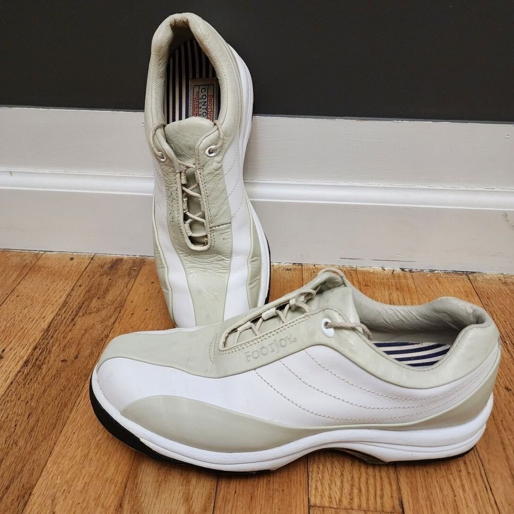 FootJoy Contour Series Womens Size‎  7 M Golf Shoes Oxfords Leather White/Beige - Picture 2 of 15